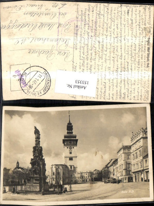 153353,Retz Hauptplatz m. Statue 1943 Feldpost