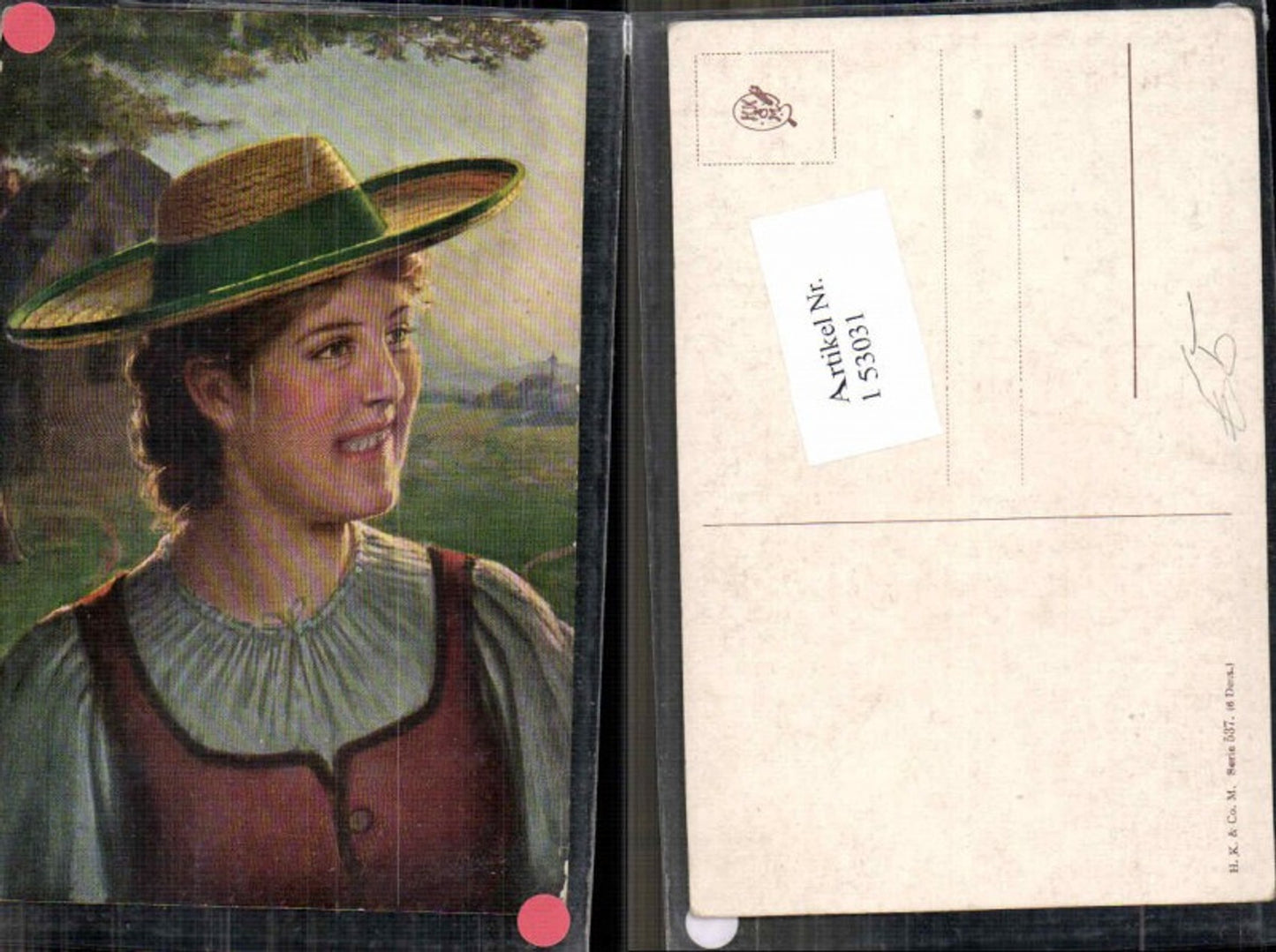 153031,Schöne Frau m. Hut Künstlerkarte