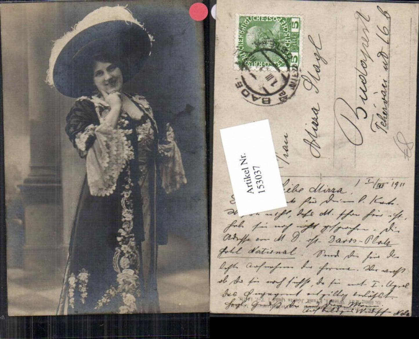 153037,Schöne Frau m. Hut Hutmode Kleid Mode