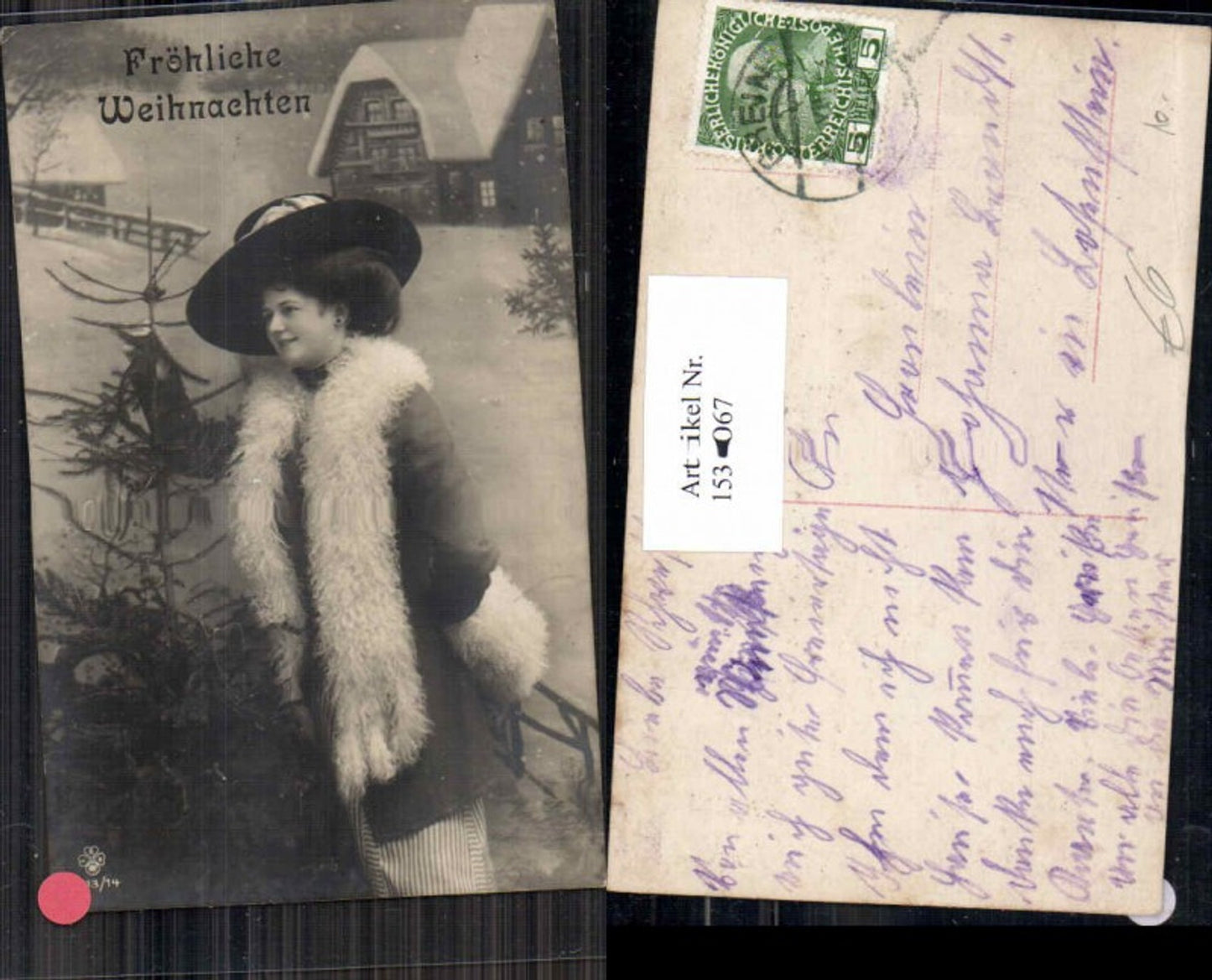 153067,Schöne Frau m. Hut Hutmode Weihnachten RPH SBW Schal