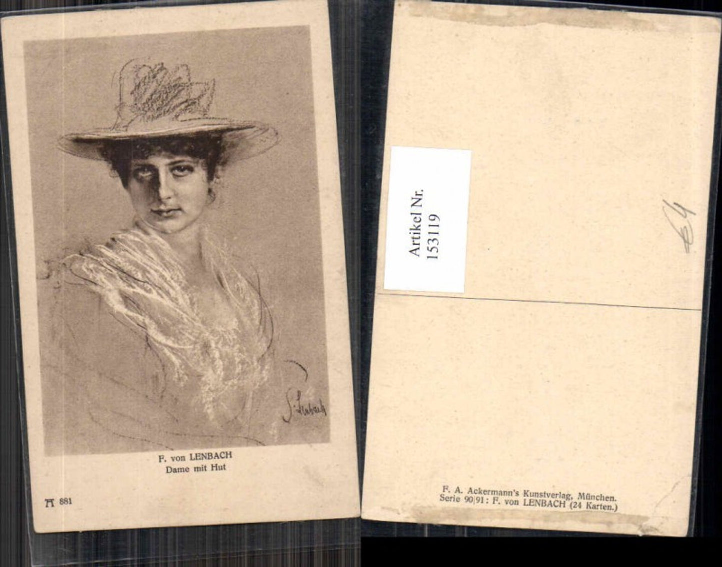 153119,Schöne Frau m. Hut Hutmode F. Lenbach Ackermann Verlag 881