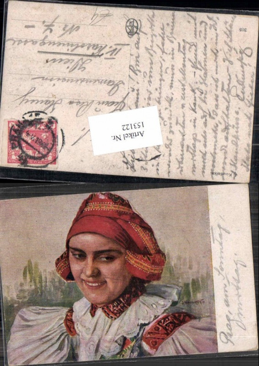 153122,Schöne Frau m. Hut Hutmode Tschechische Tracht