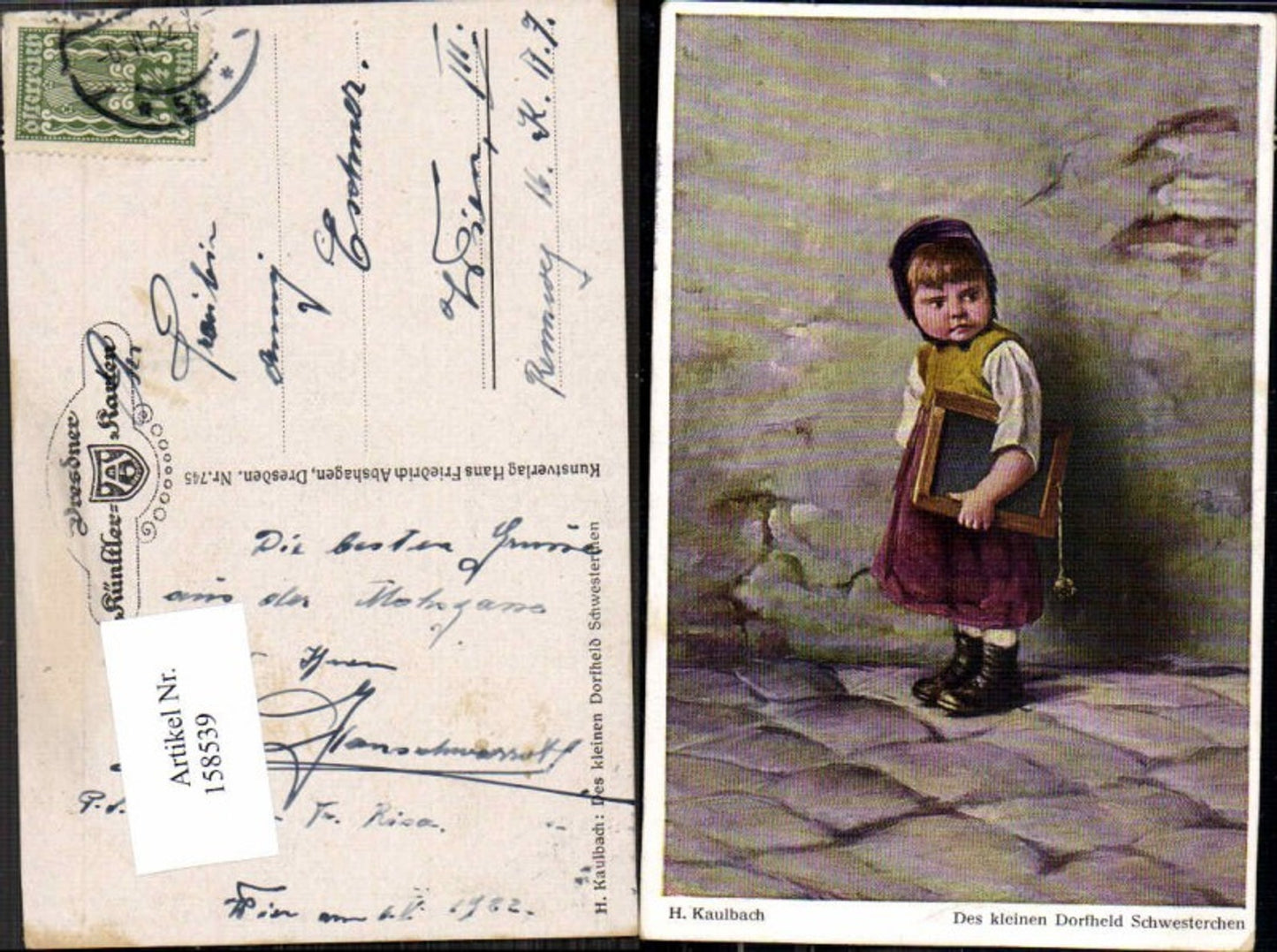 158539,Dresdner Künstler Postkarte H. Kaulbach Kleine Dorfheld schwester