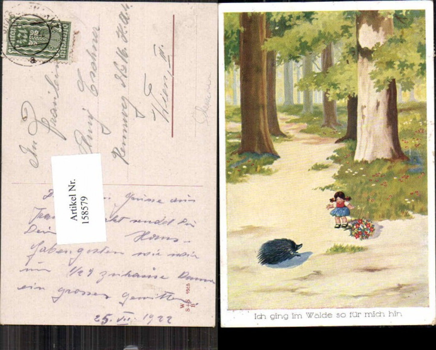 158579, Cute children hedgehog in the forest girl is frightened
