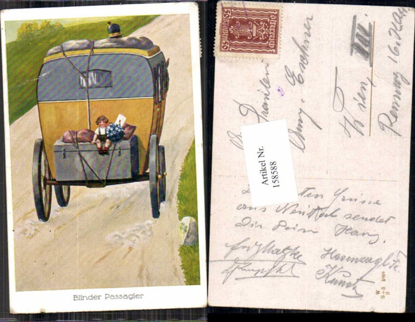 158588,Süsse Kinder fahren m. Postkutsche Kutsche mit Blinder Passagier