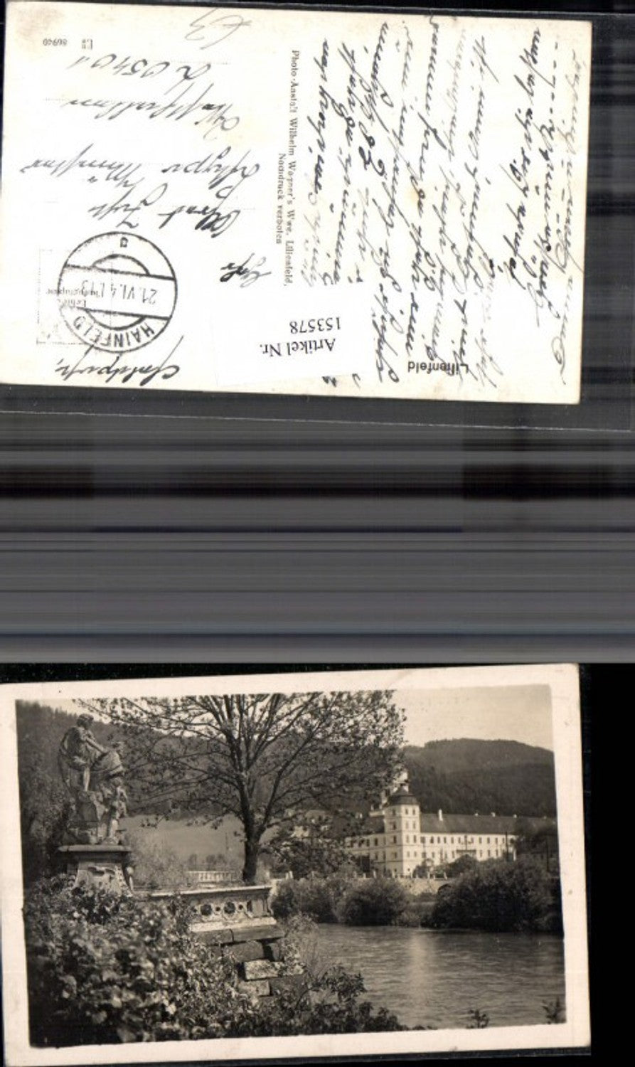 153578,Lilienfeld 1941 Ansicht m. Denkmal Statue