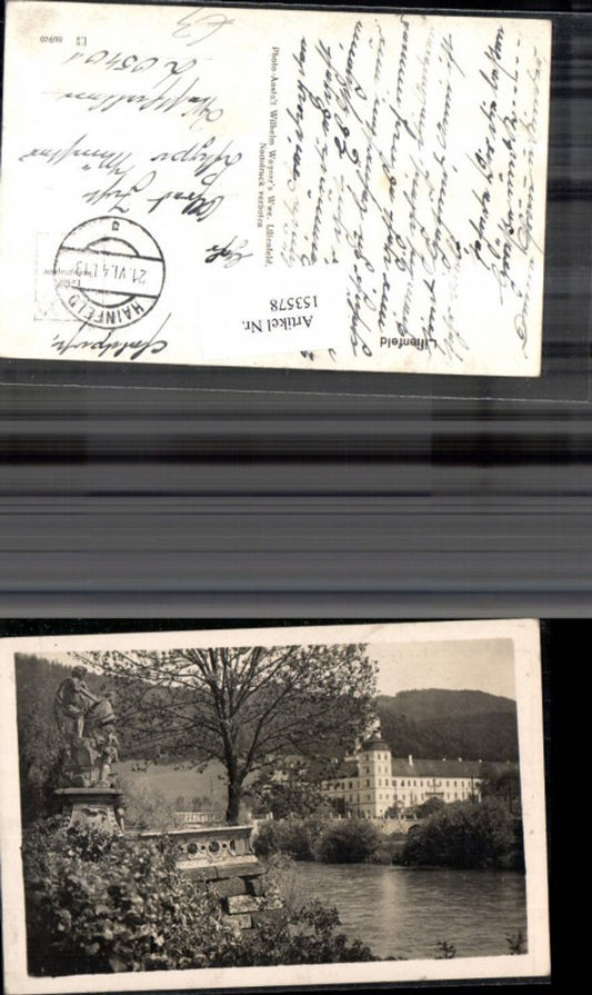 153578,Lilienfeld 1941 Ansicht m. Denkmal Statue
