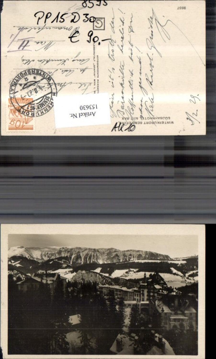 153630,Semmering Südbahnhotel m. Rax 1923 Winteransicht