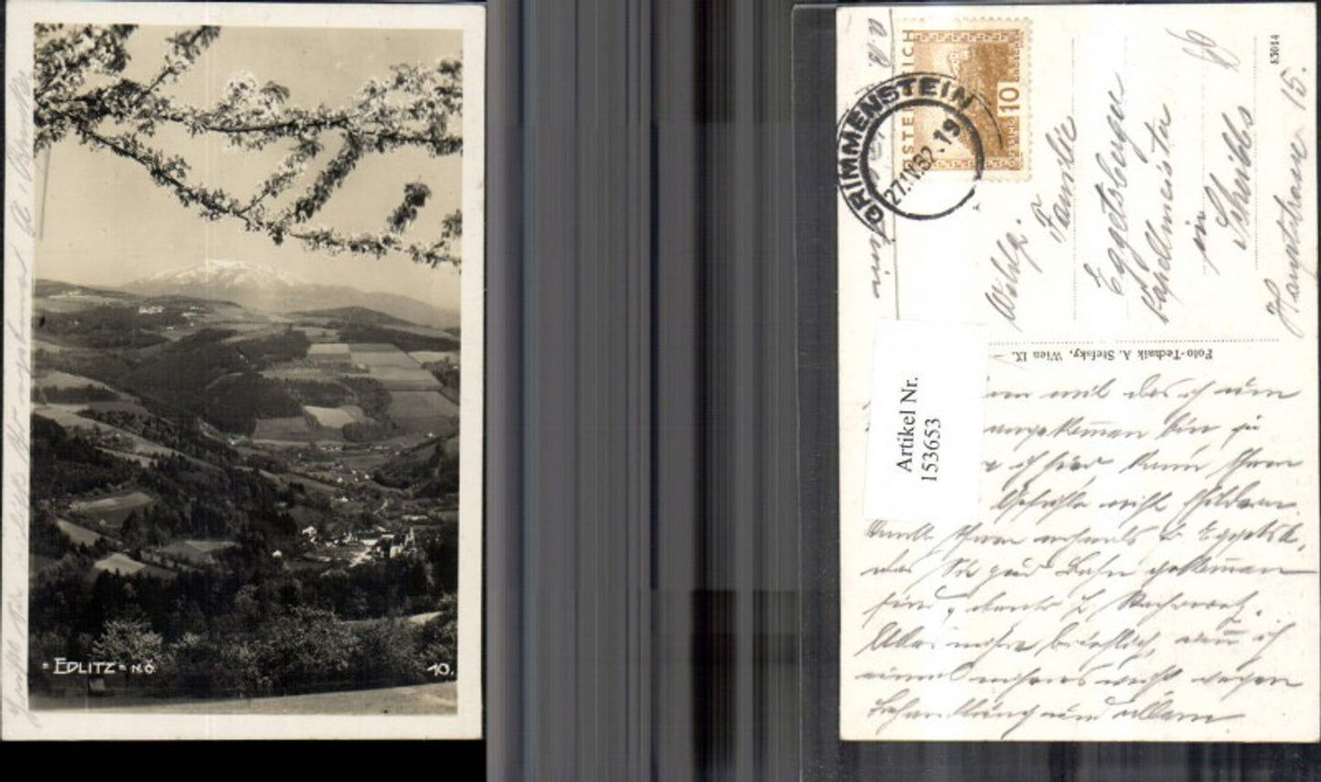 153653,Edlitz Grimmenstein Ansicht m. Baumbüten Zweig 1952