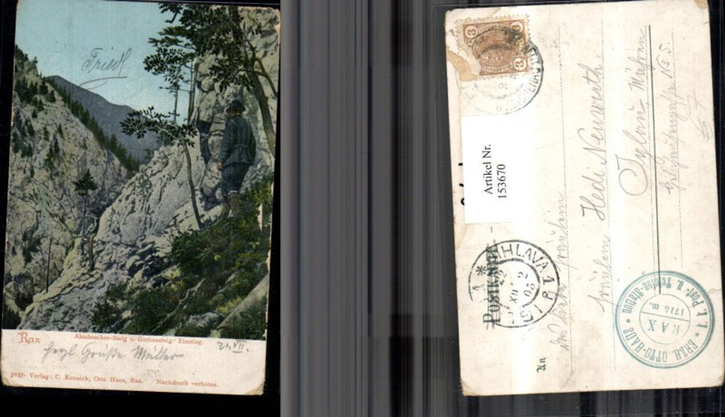 153670,Rax Akademiker Steig u. Gothensteig Einstieg Ansicht m. Wanderer 1905 Reichenau Puchberg