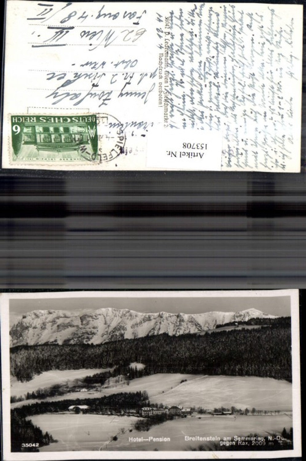 153708,Breitenstein a. Semmering geg.Rax Winteransicht m. Hotel Pension 1941
