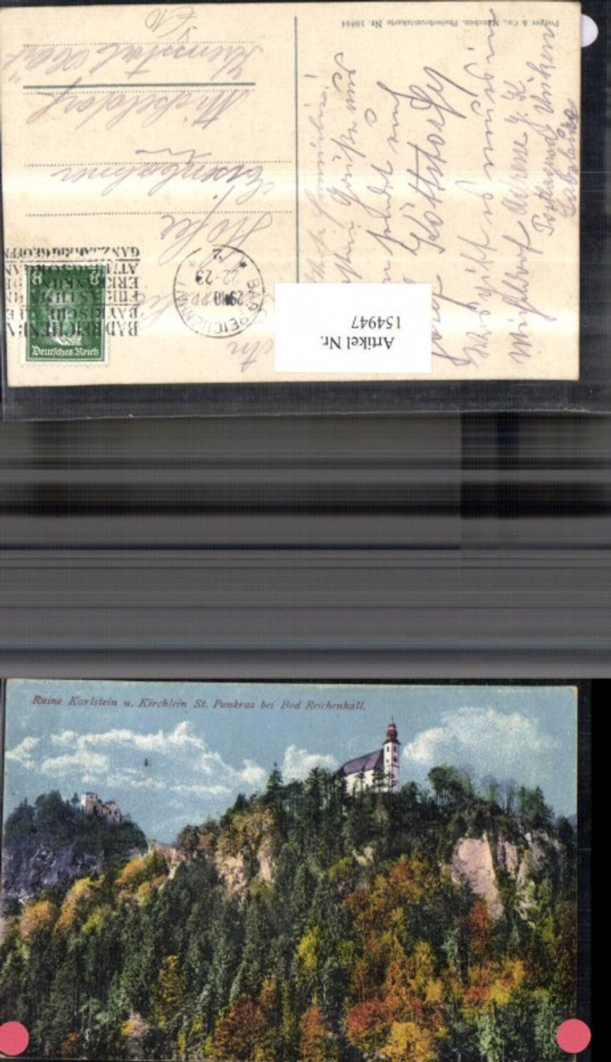 154947,Ruine Karlstein u. Kirchlein St Pankraz b. Bad Reichenhall 1927 pub Purger Co 10844