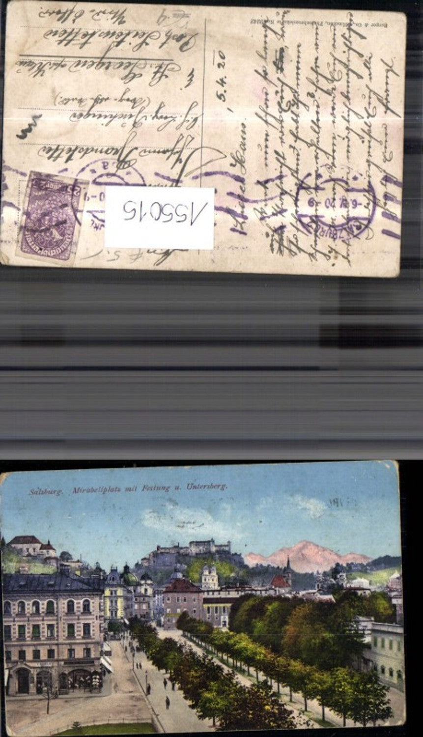 155015, Salzburg Mirabellplatz with fortress and Untersberg 1920 pub Purger Co 9242