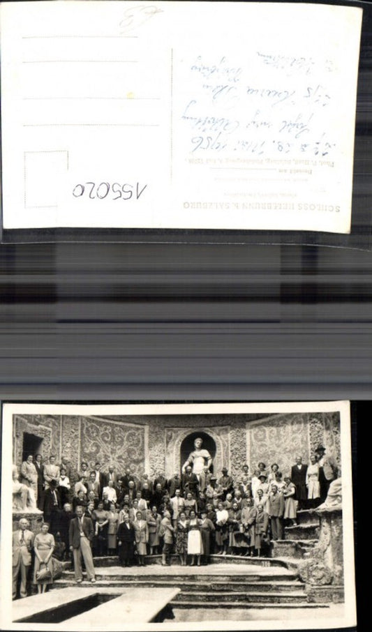 155020,Salzburg Foto Ak Gruppenbild Schloss Hellbrunn Lustschloß Wasserspiele Brunnen 1956