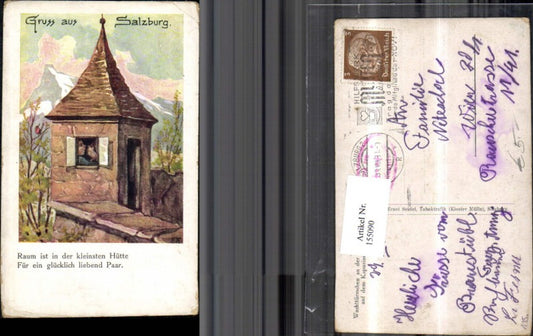 155090,Salzburg Künstler Ak m. Spruch Wachttürmchen a. d. Stadtmauer a. d. Kapuzinerberg 1933