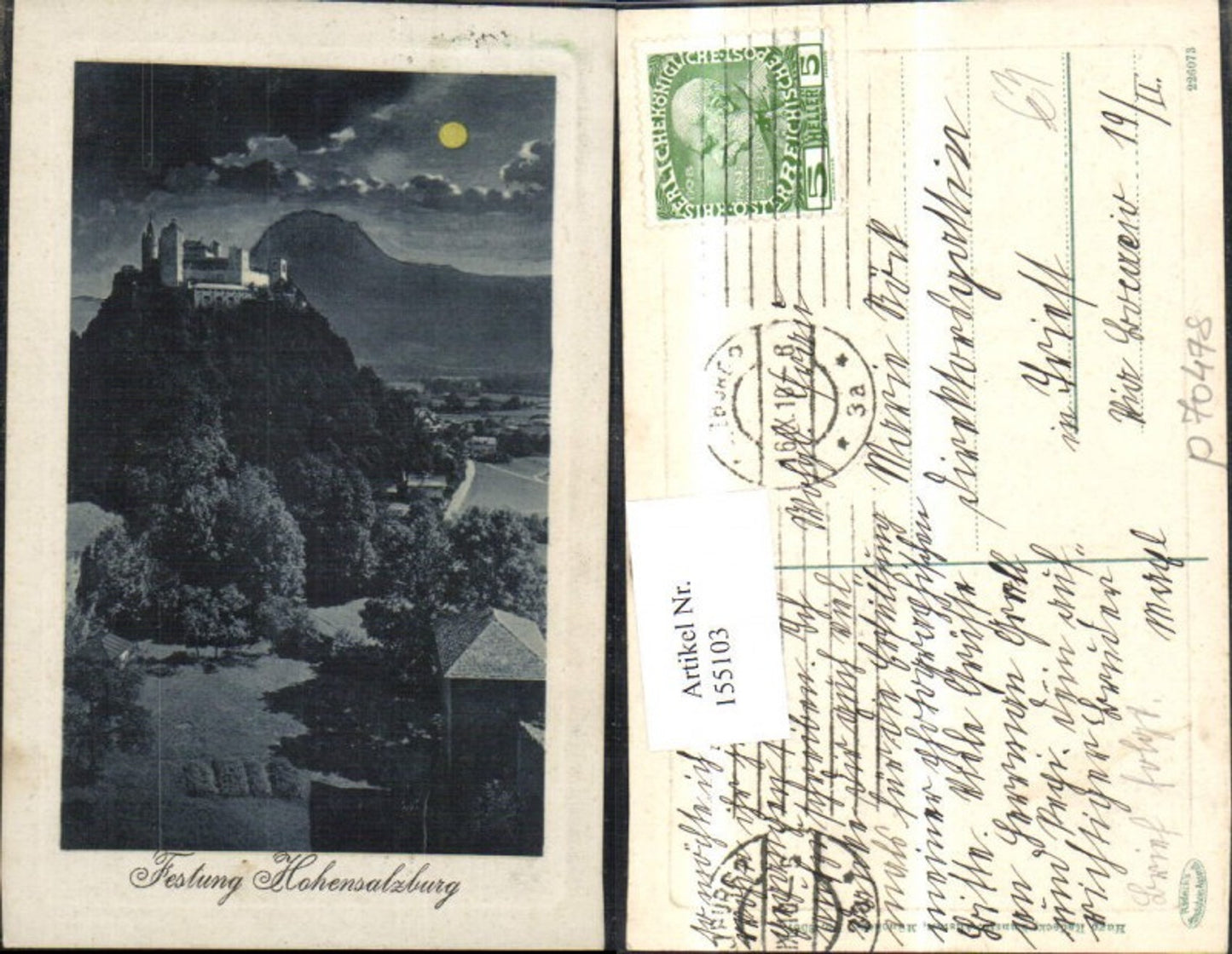 155103, Salzburg Hohensalzburg Fortress, night view 1910