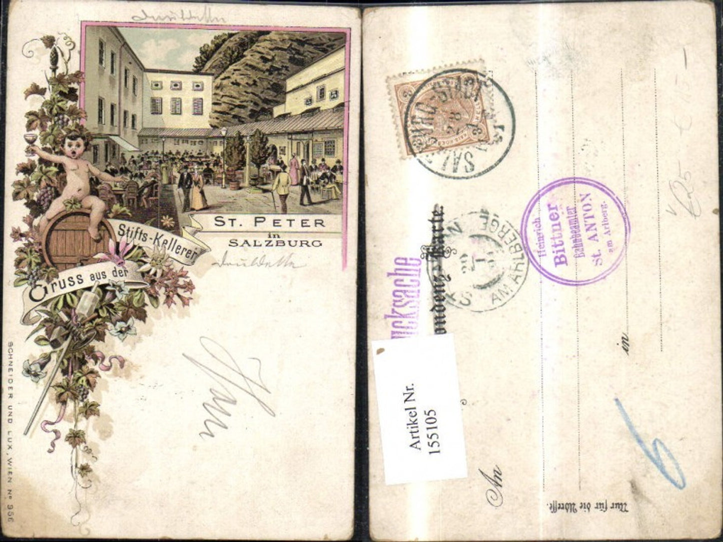 155105,Salzburg Litho St Peter i. Salzburg Stiftskeller Wein pub Schneider u Lux