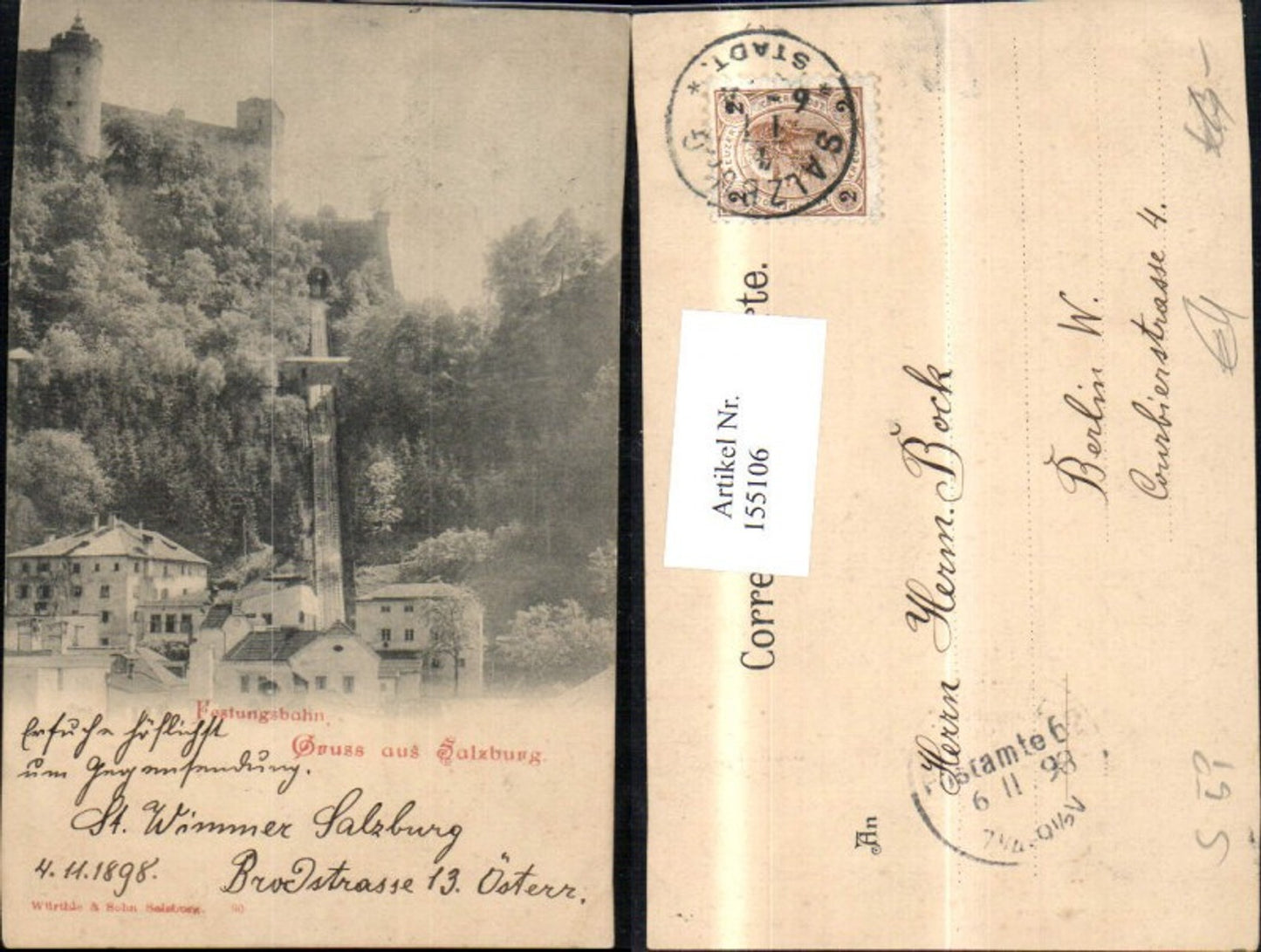 155106,Salzburg Festungsbahn Bergbahn Drahtseilbahn 1898