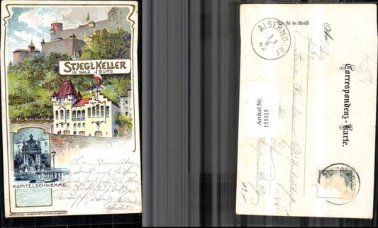 155115, Salzburg Lithograph Stieglkeller Capital Flood Stieglkeller Beer Gold Ornament Sign Cult Drink 1902