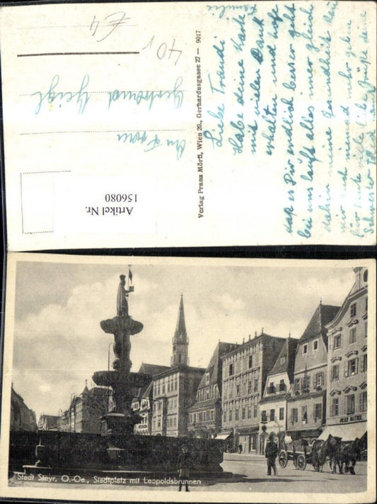 156080,Steyr Stadtplatz mit Leopoldsbrunnen Brunnen pub Franz Mörtl