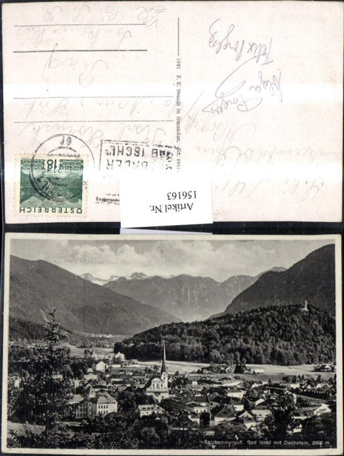 156163,Bad Ischl m. d. Dachstein Salzkammergut pub F E Brandt 4561