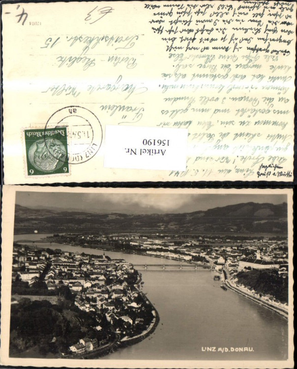 156190,Linz Ansicht Donau Brücke Totale 1941