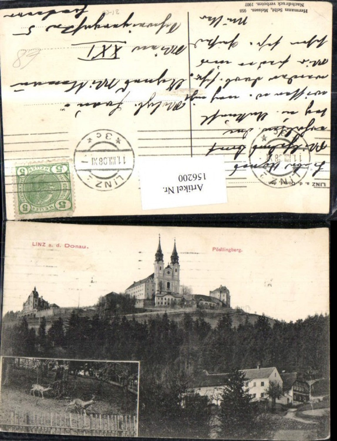 156200,Linz Pöstlingberg Mehrbild Ak m. Wild Rotwild Hirsch Reh 1908