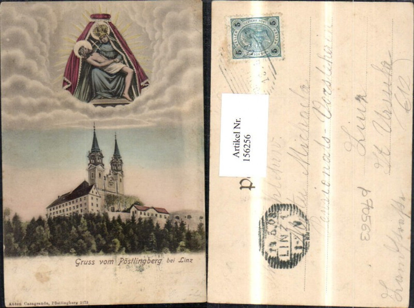 156256,Linz Pöstlingberg Fotomontage Hl Maria m. Jesus Heiligenschein 1903