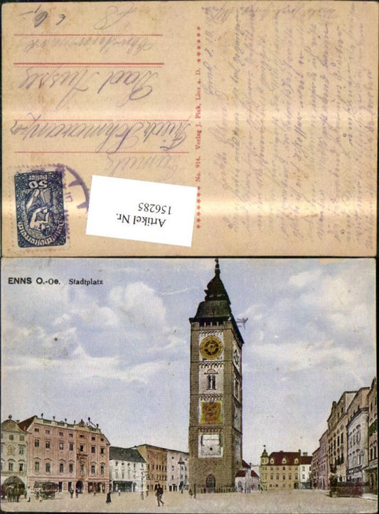 156285,Enns Stadtplatz m. Personen Kutsche 1927