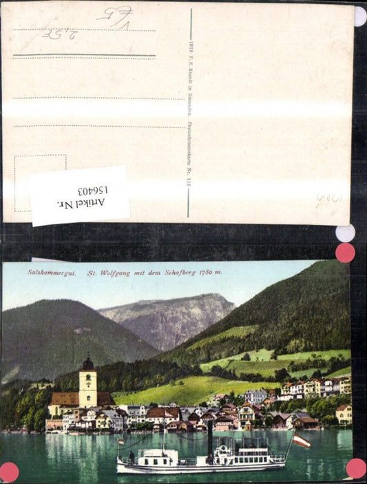 156403,St Wolfgang m. d. Schafberg Ansicht m. Dampfer Schiff pub F E Brandt 118