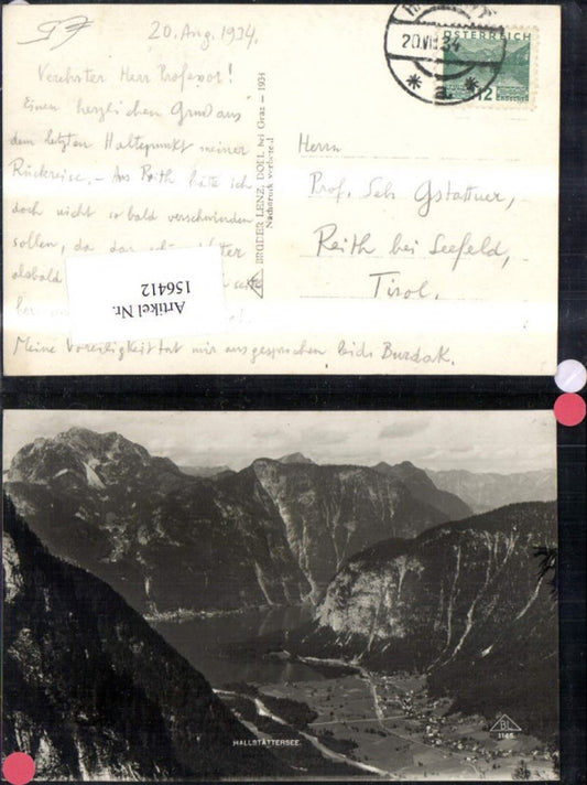 156412,Hallstatt Hallstättersee v. oben gesehen 1934