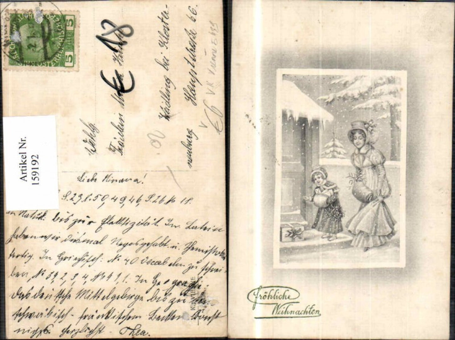 159192,V.K. Vienne 5439 Jugendstil Frau Kind Weihnachten