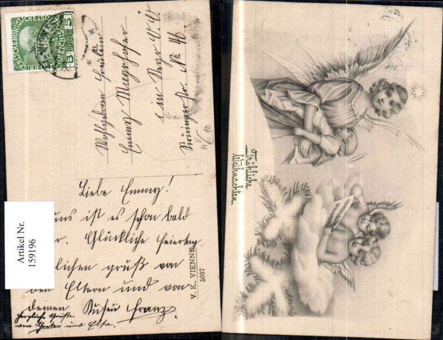 159196,V.K. Vienne 5037 Jugendstil Art Nouveau Engel Weihnachten