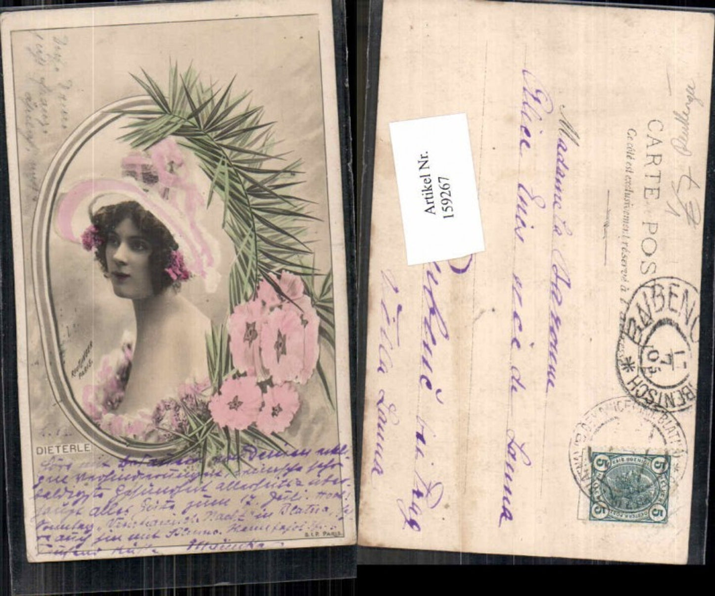 159267,Schöne Frau Dieterle Hut Blumen pub Reutlinger