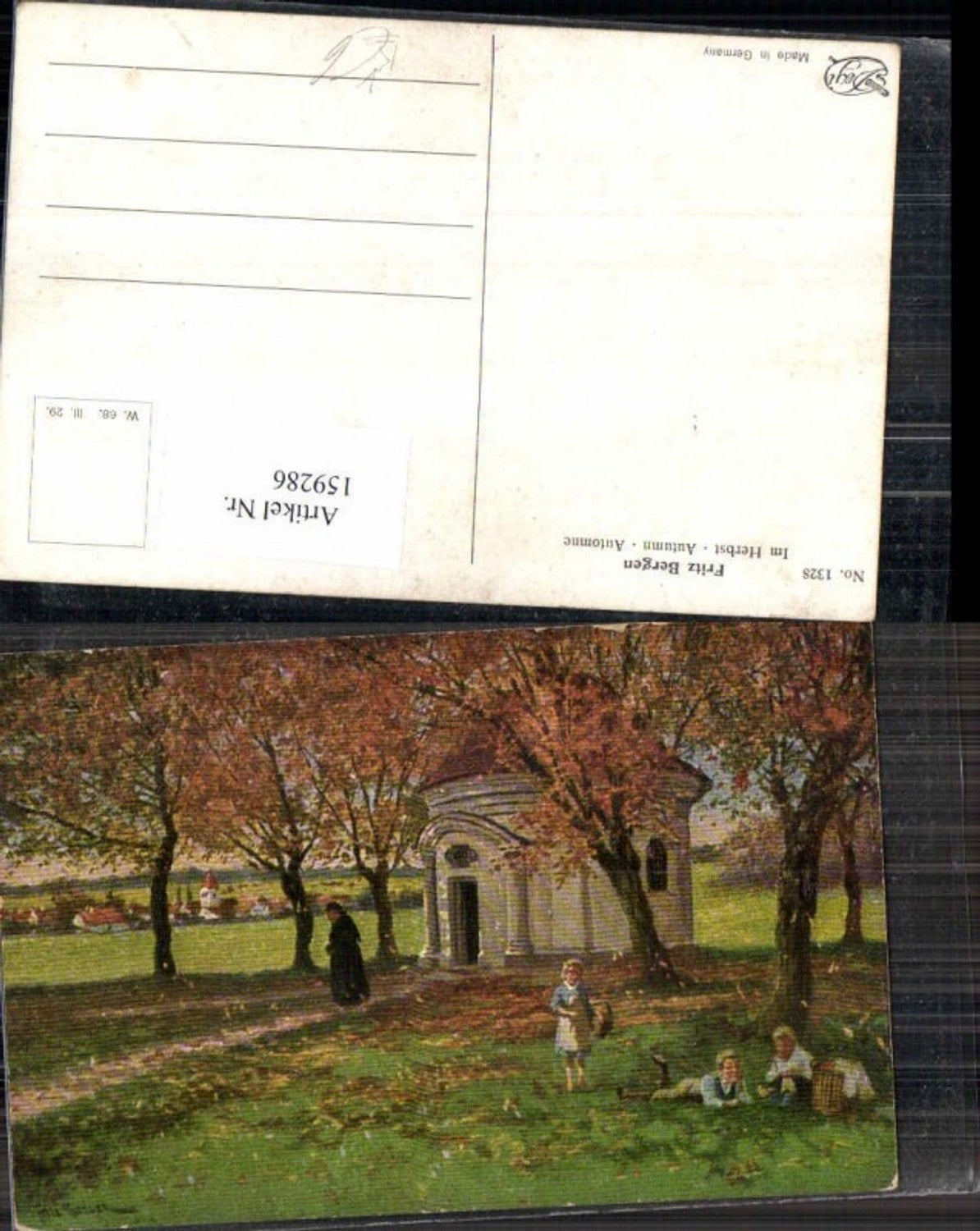 159286,Degi AK 1328 Fritz Bergen Im Herbst Kapelle Bäume Ölgemälde Imitations Karte