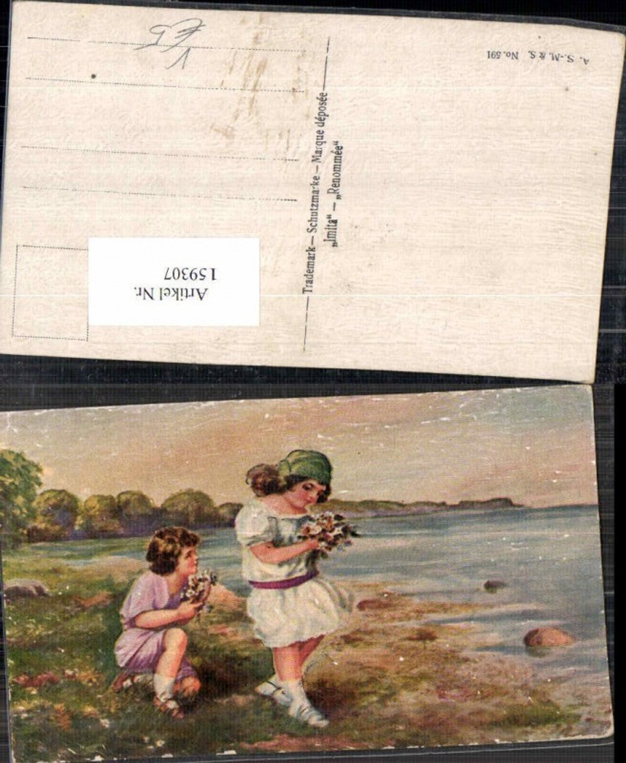 159307,A.S.M. Imita Ölgemälde Imitations Karte 591 Kinder Blumen