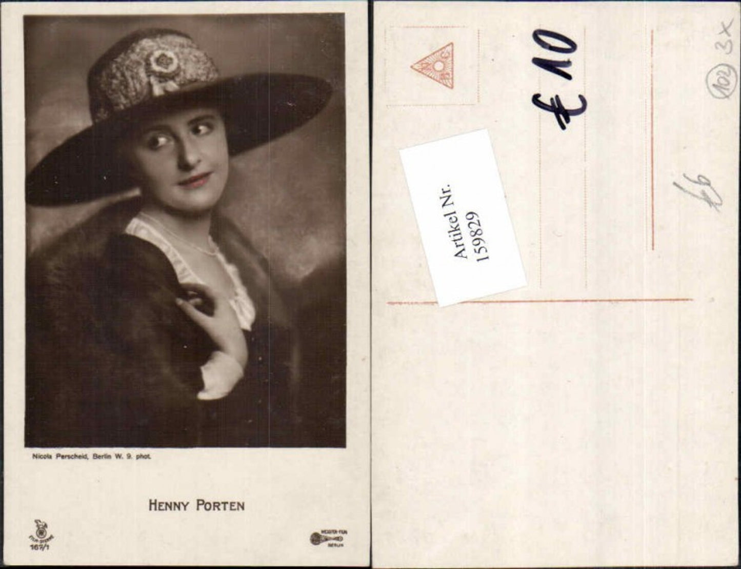 159829,Henny Porten m. Hut pub RPH Film Sterne 167-1