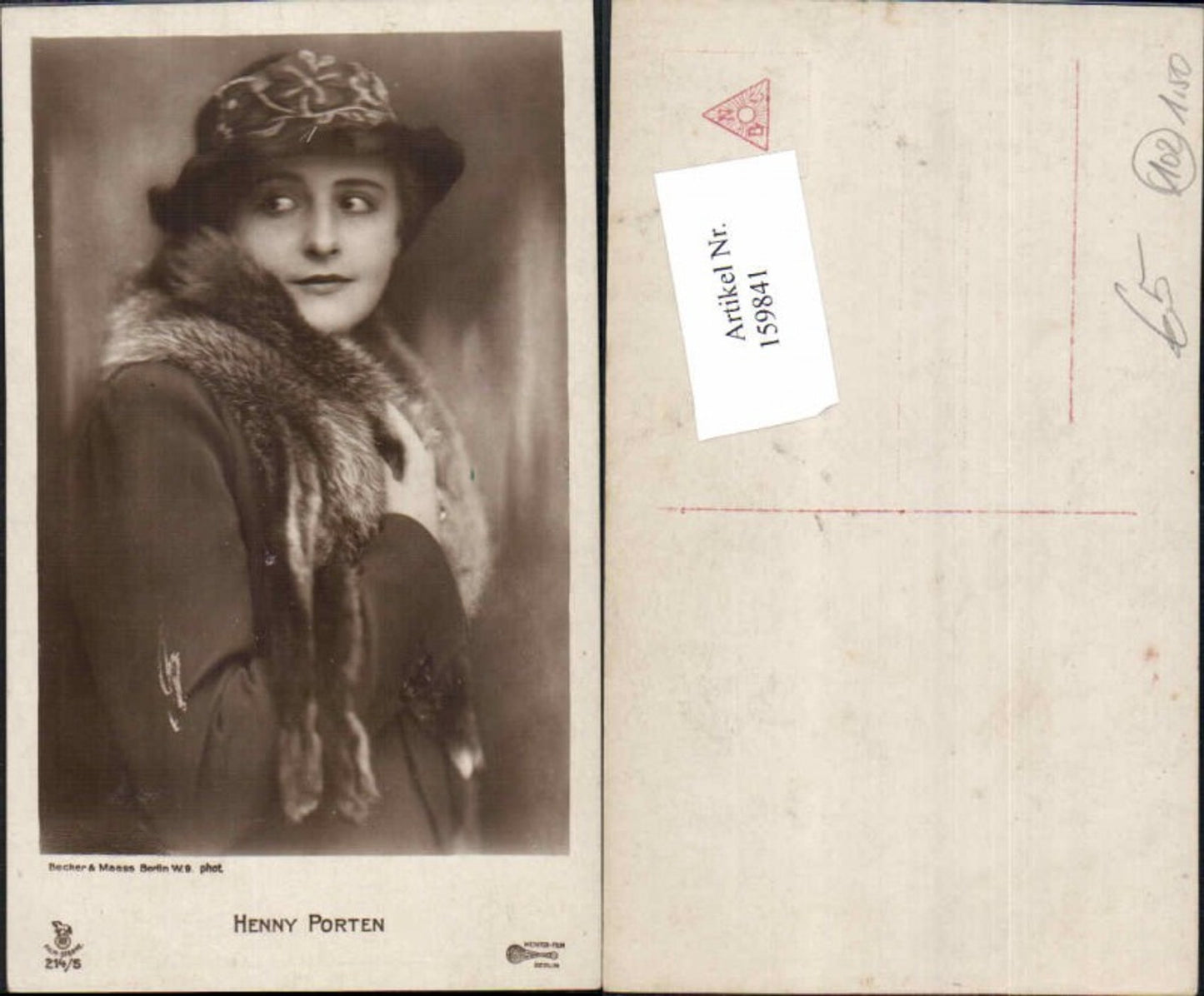 159841,Henny Porten Pelzmode Mode Hut Pelz RPH Film Sterne 214-5