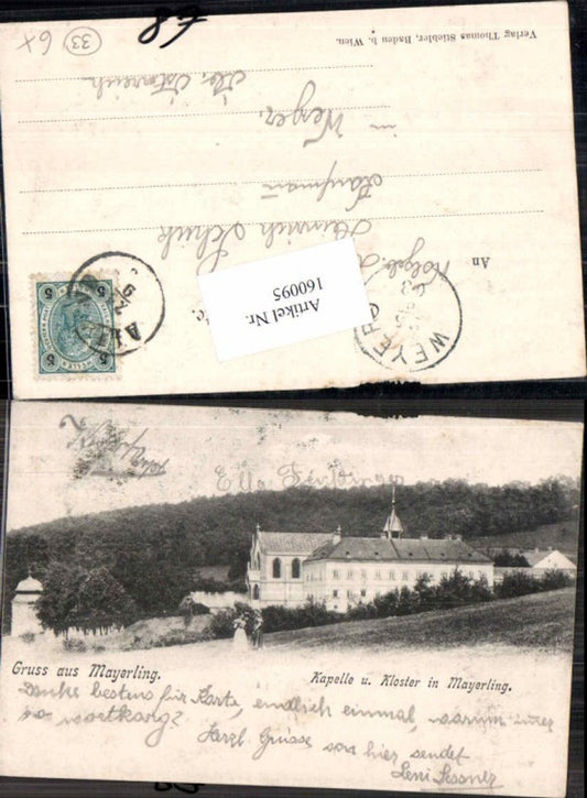 160095,Gruss aus Mayerling Kapelle und Kloster  1900