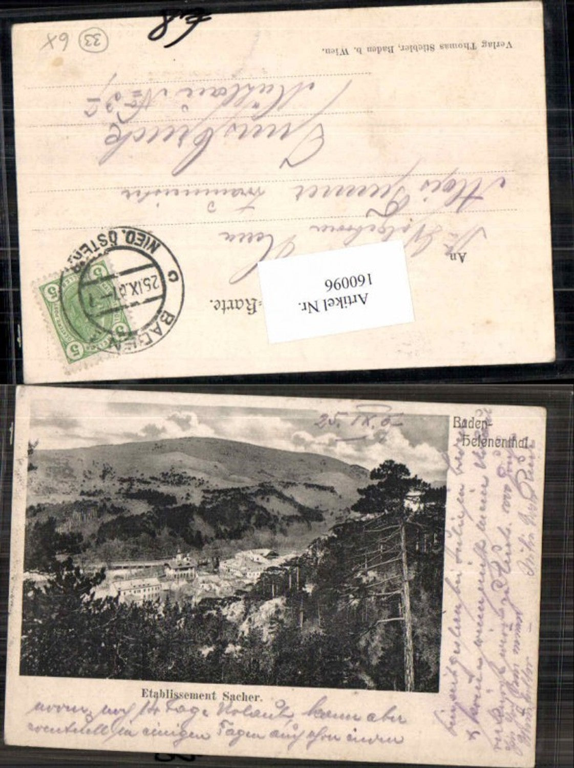 160096,Baden Helenenthal Etablissement Sacher um 1900