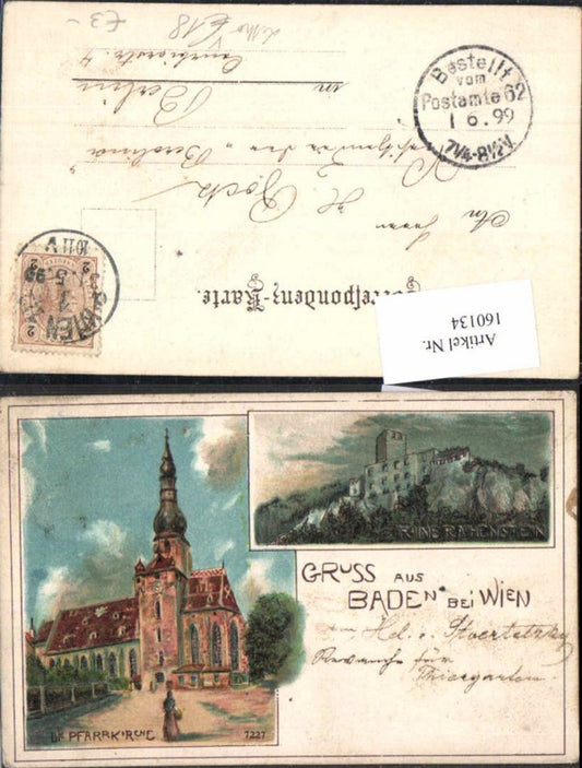 160134,Tolle Litho Gruss aus Baden bei Wien Rauhenstein