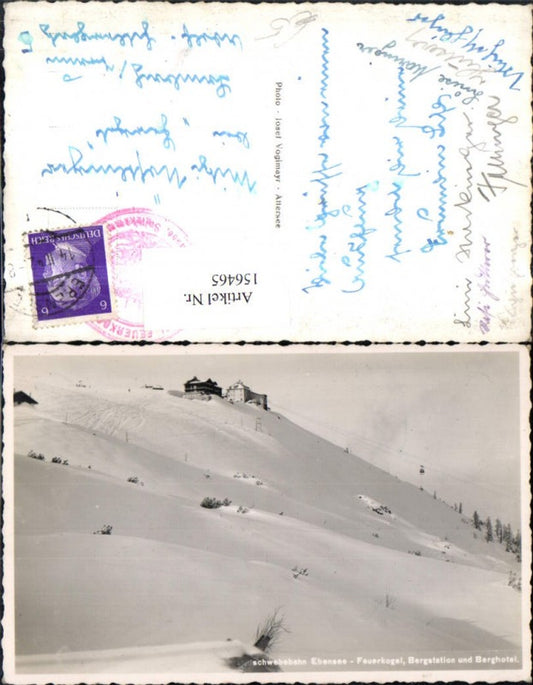 156465,Schwebebahn Ebensee Feuerkogel Bergstation u. Berghotel Winteransicht Seilbahn Gondel Feuerkogelbahn 1942