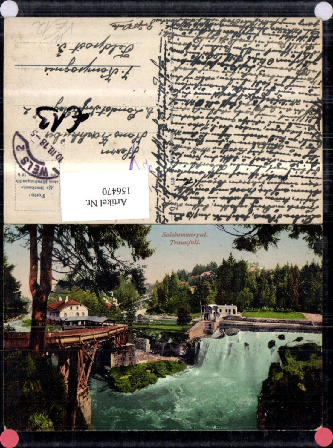 156470,Traunfall Gmunden Wehr Wasserfall Brücke Steyrermühl Roitham 1918 pub F E Brandt 677