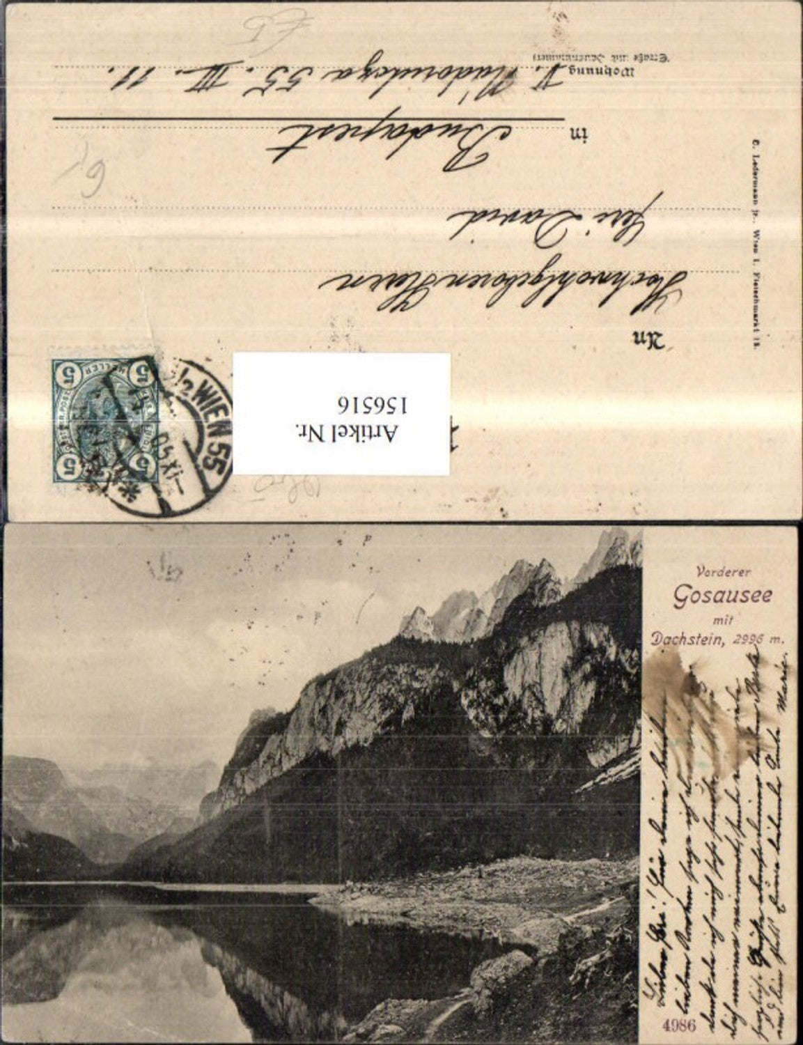 156516,Vorderer Gosausee m. Dachstein Gosau 1905