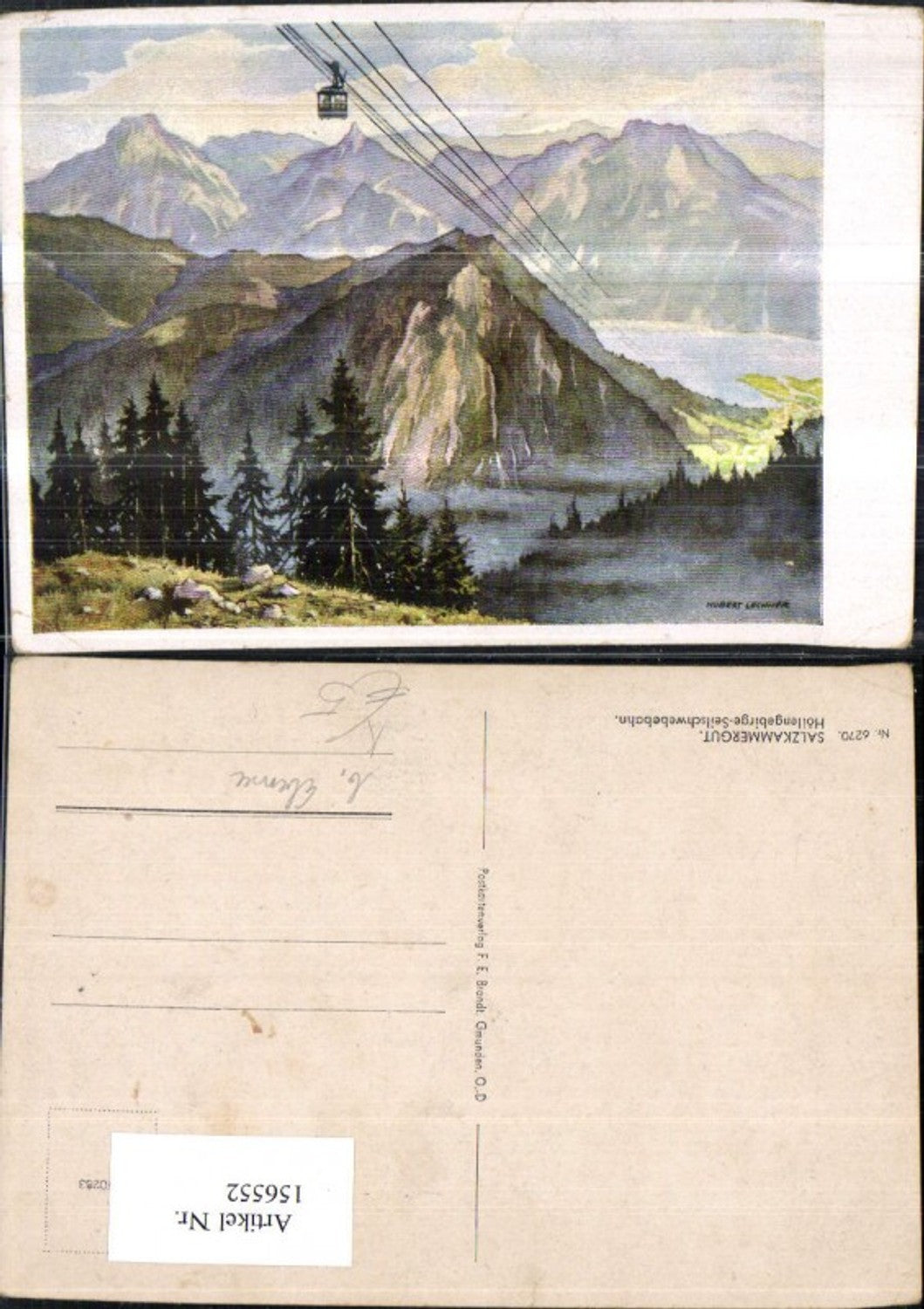 156552,Höllengebirge Seilschwebebahn a. Feuerkogel Feuerkogelbahn Ebensee Künstler Ak sign Hubert Lechner