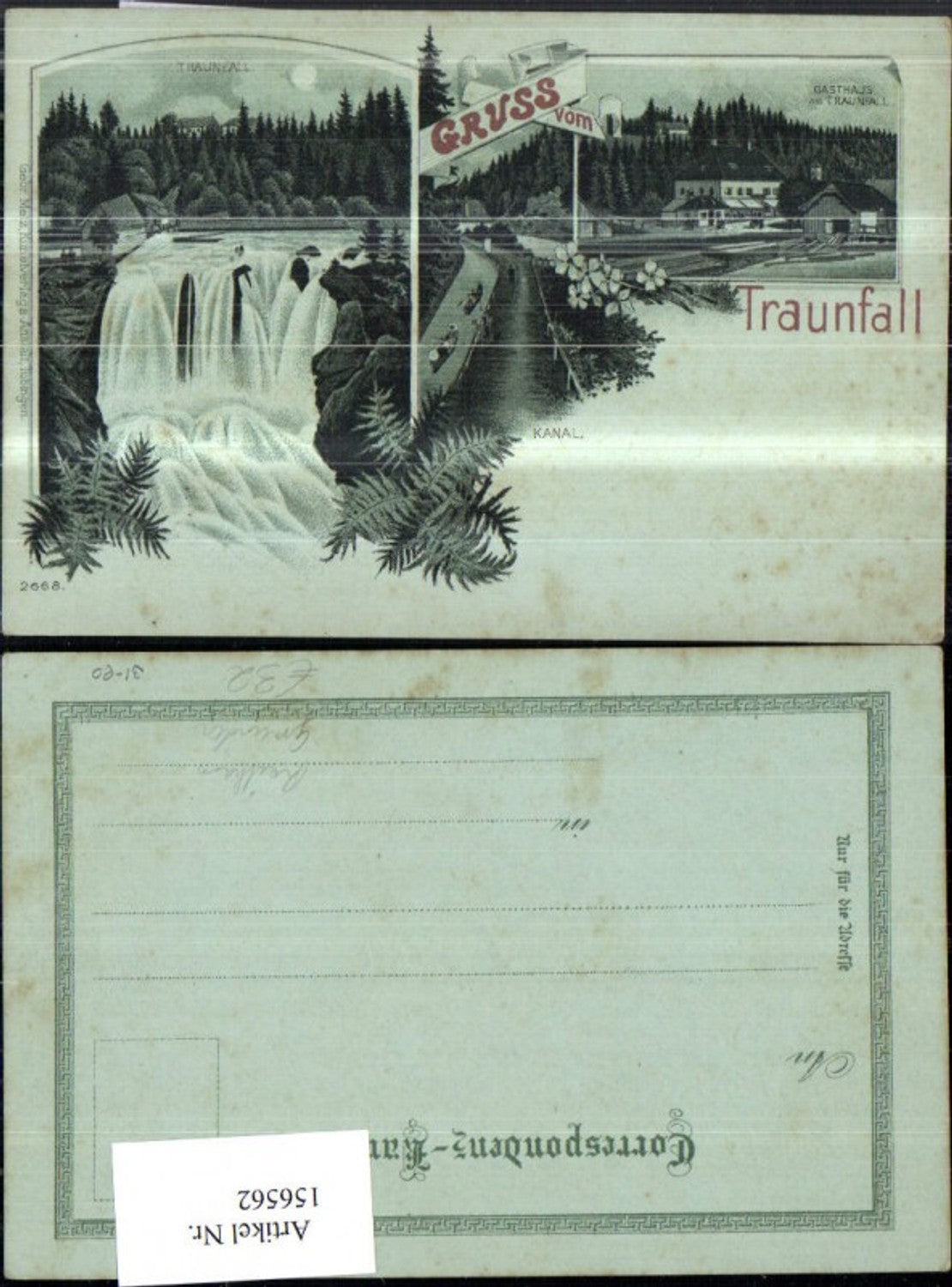 156562,Gruss v. Traunfall Litho Traunfall b. Mondschein Steyrermühl Roitham Gmunden