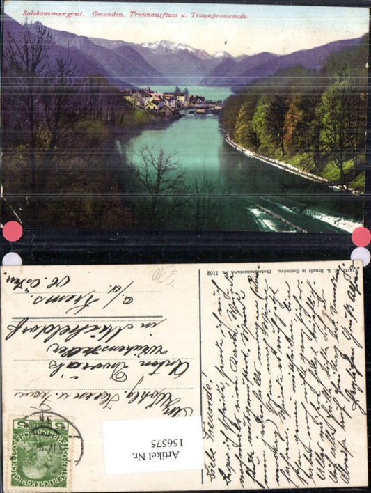 156575,Gmunden Traunausfluss u. Traunpromenade Traunsee Salzkammergut 1916 pub F E Brandt 1102