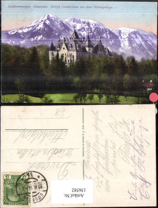 156582,Gmunden Schloss Cumberland m. d. Höllengebirge Salzkammergut 1916 pub F E Brandt 1356