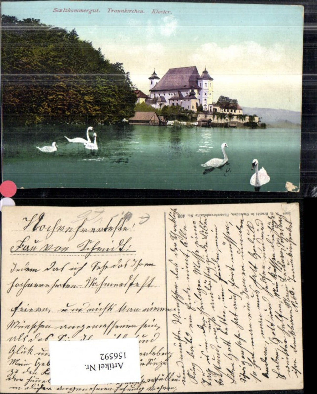 156592,Traunkirchen Kloster Traunsee Salzkammergut Schwäne pub F E Brandt 409