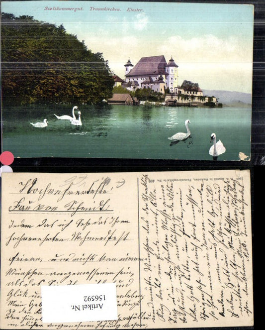 156592,Traunkirchen Kloster Traunsee Salzkammergut Schwäne pub F E Brandt 409